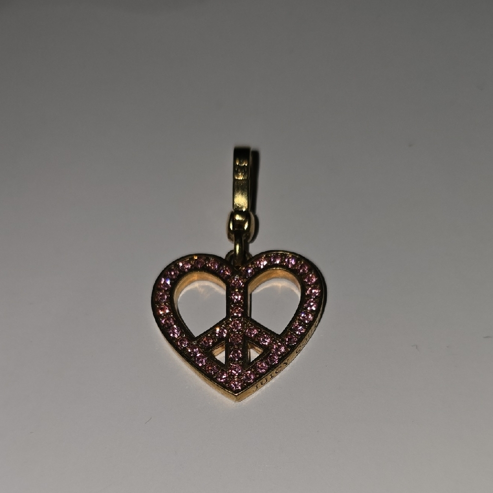 Juicy Couture Pink and Gold Heart Peace Pendant with Pink Crystals Charm